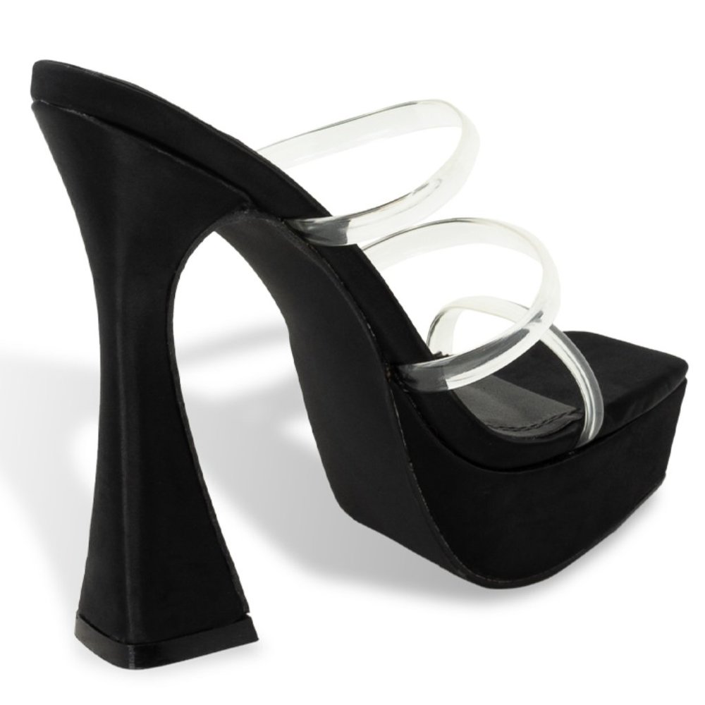 Women’s Chunky Block Platform Heeled Sandals with Clear Straps - Picture 3 of 4